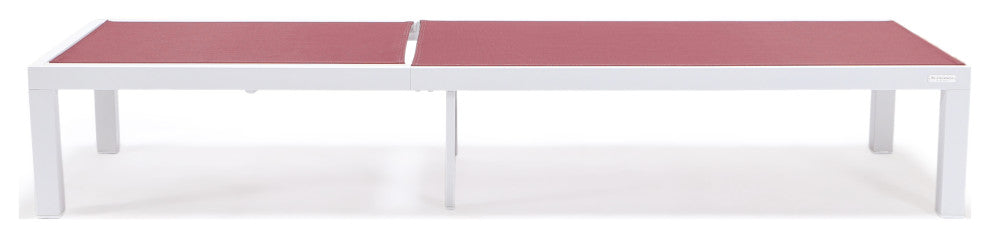 LeisureMod Marlin Patio Chaise Lounge Chair With White Frame, Burgundy