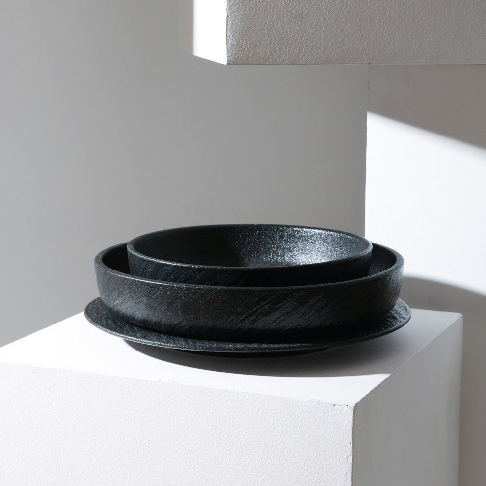 Stone Lain Senso New Bone China 24 Piece Dinnerware Set, Black