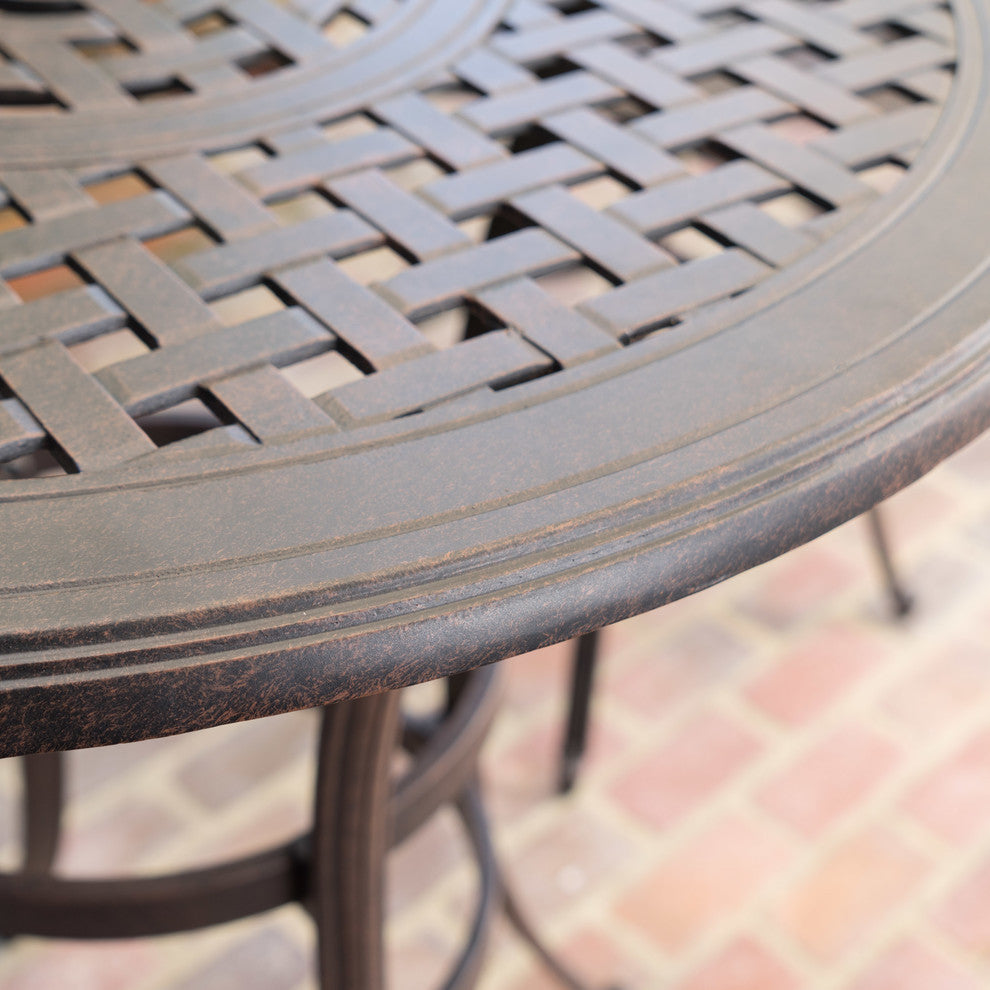 GDF Studio Calandra Outdoor 37" Bronze Cast Aluminum Round Bar Table