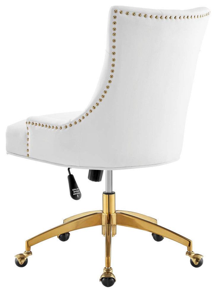 Computer Work Desk Tufted Chair, Velvet, Gold White, Home Business Office