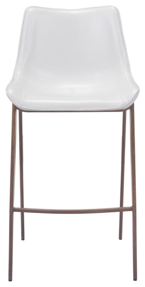 Bar Stool Chair Barstool, Set of 2, Faux Vinyl Leather, Steel, White, Walnut
