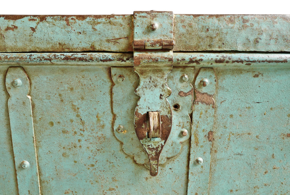 Consigned Blue Iron Dowry Storage Trunk
