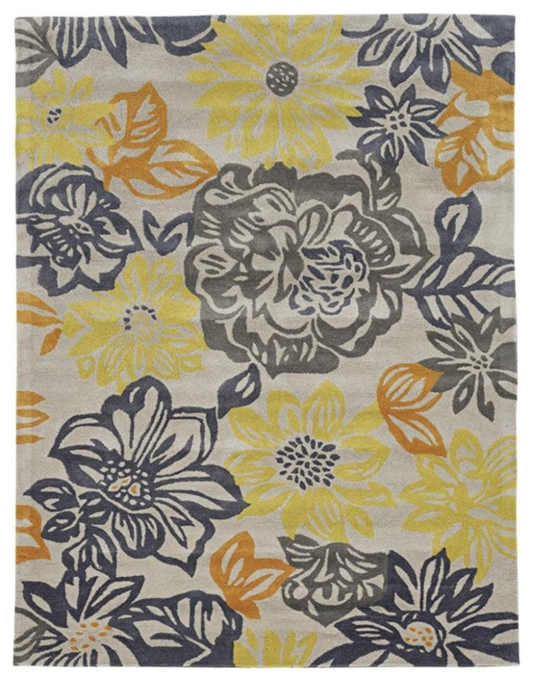 Linon Trio Benton Hand Tufted Polyester 5'x7' Rug in Gray