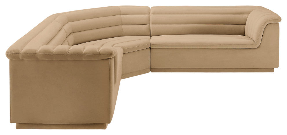 Cascade Upholstered Modular Sofa, Camel, Velvet, Corner Sectional