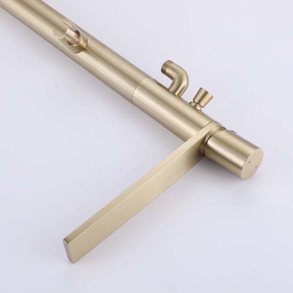 Floor Mounted Tub Spout With Handshower, Brushed Gold