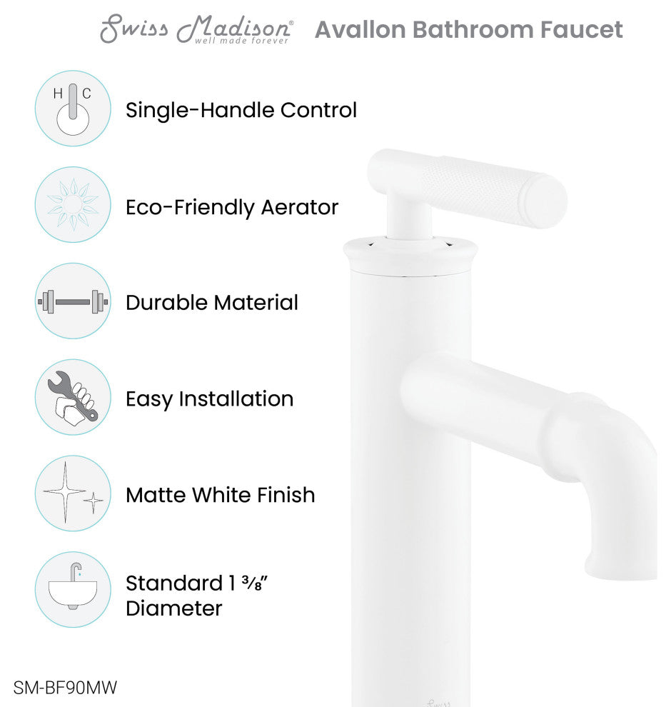 Avallon Single Hole, Single-Handle Sleek, Bathroom Faucet, Matte White