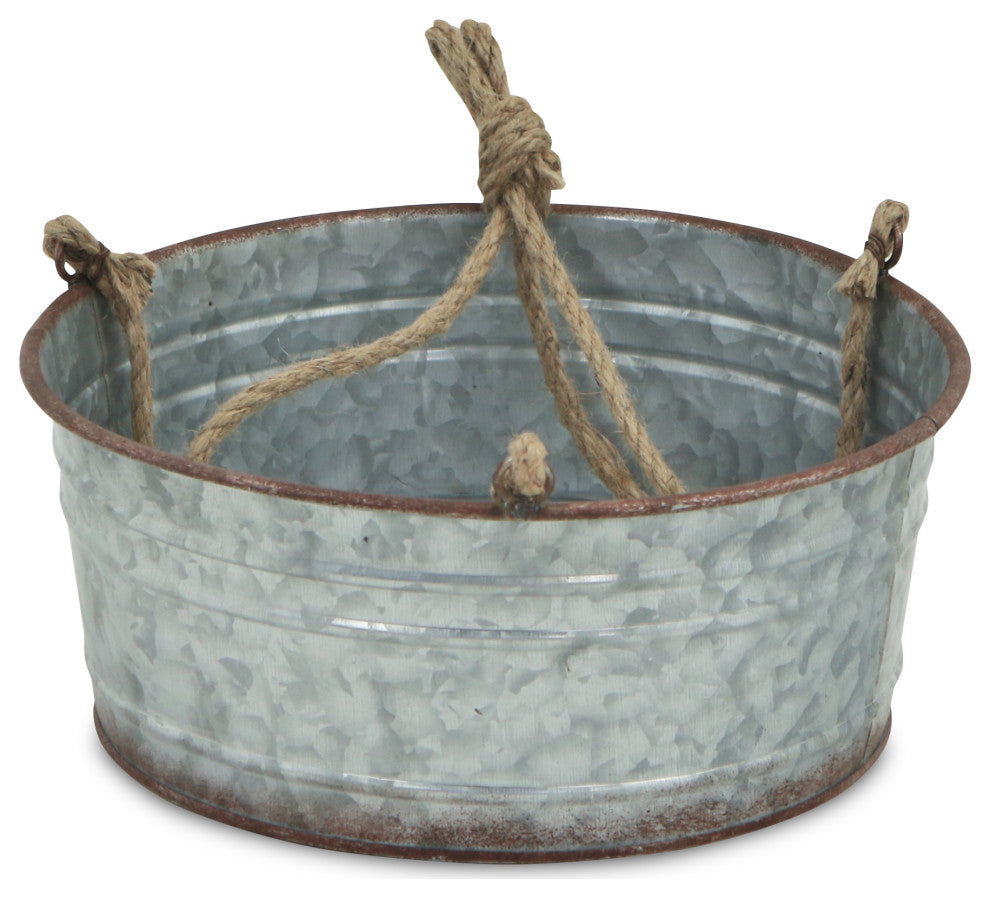 Round Galvanized Metal Rope Hanging Metal Planter