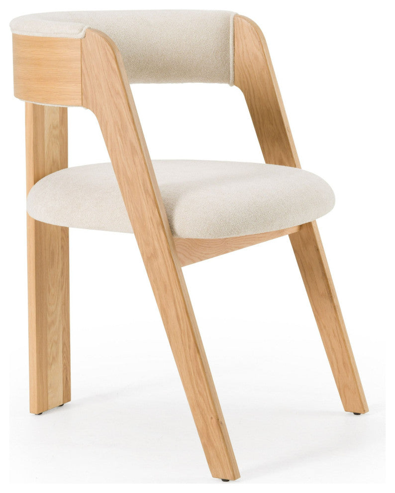 Modrest Washington Modern Beige Fabric + White Oak Dining Chair, Set of 2