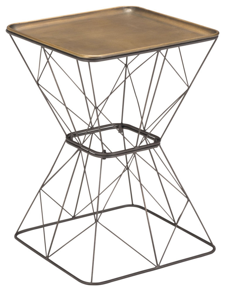 Sofa Side Table, Square, Steel Metal, Gold, Gray, Lounge Lobby Hospitality