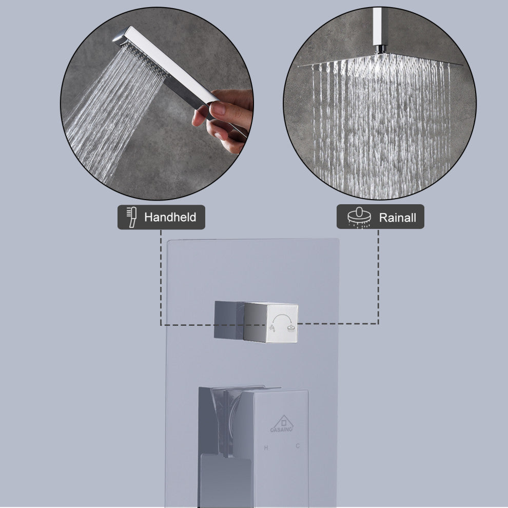 CASAINC 10" Wall Mounted  Rain Shower System with Bathtub Spout, Chrome