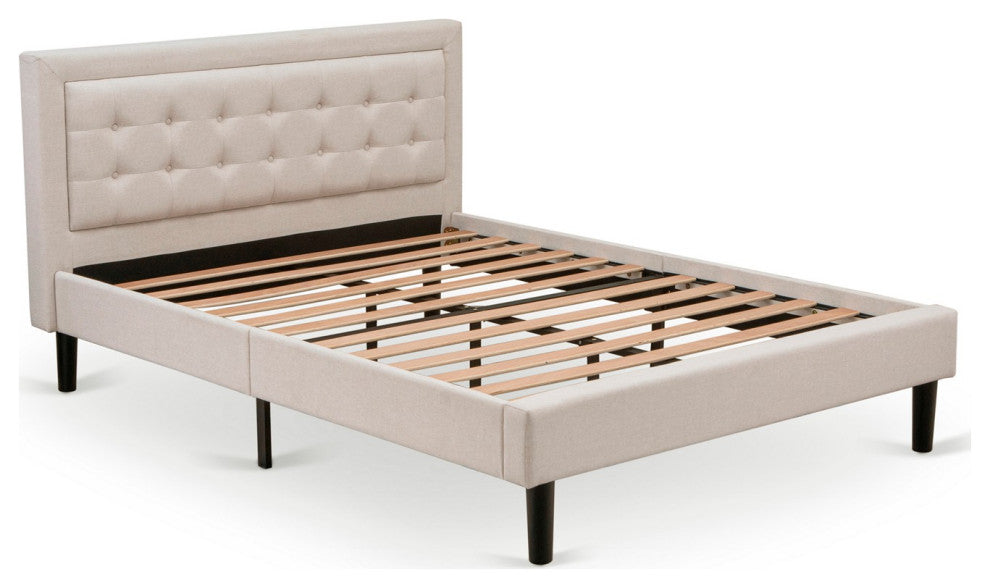 2Pc Platform Queen Bed Set, 1 Queen Size Frame, Nightstand, Mist Beige
