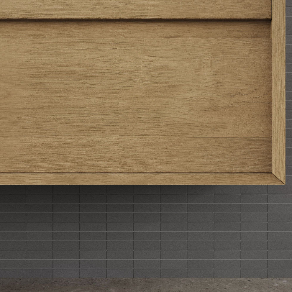 The Daria Bathroom Vanity, White Oak, 60", Double Sink, Wall Mount