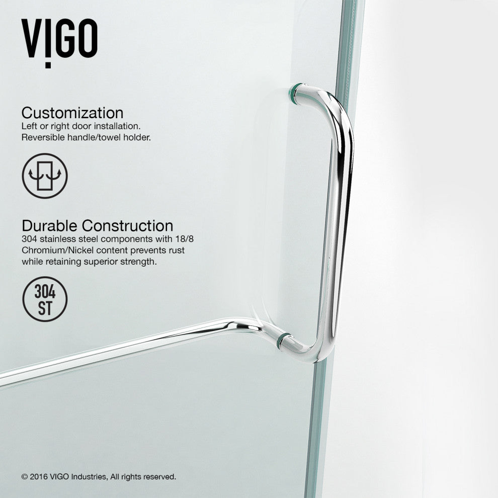 VIGO Monteray 34"D x 34"W x 73"H Frameless Hinged Shower Enclosure, Chrome, Without Base