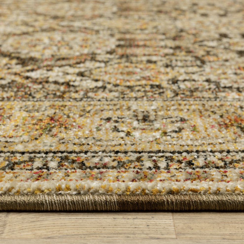 Adeline Bordered Traditional Brown/ Gold Area Rug Runner 2'6" x 12'