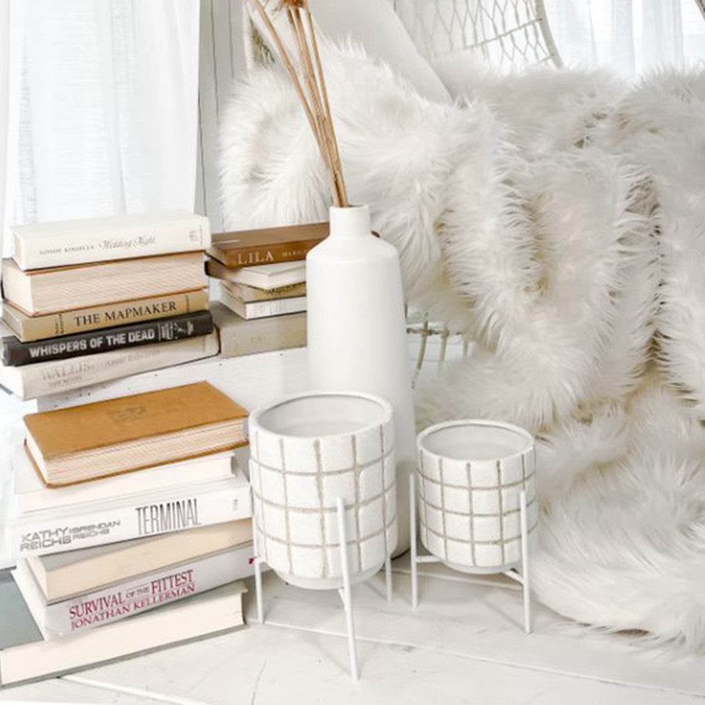 Ceramic Planter with Stand, 4.96"L x 6.89"H x 4.96"W, White
