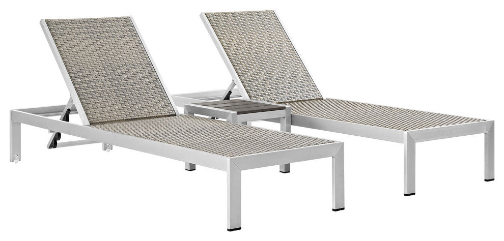 Shore 3 Piece Outdoor Patio Aluminum Set EEI-2476-SLV-GRY-SET