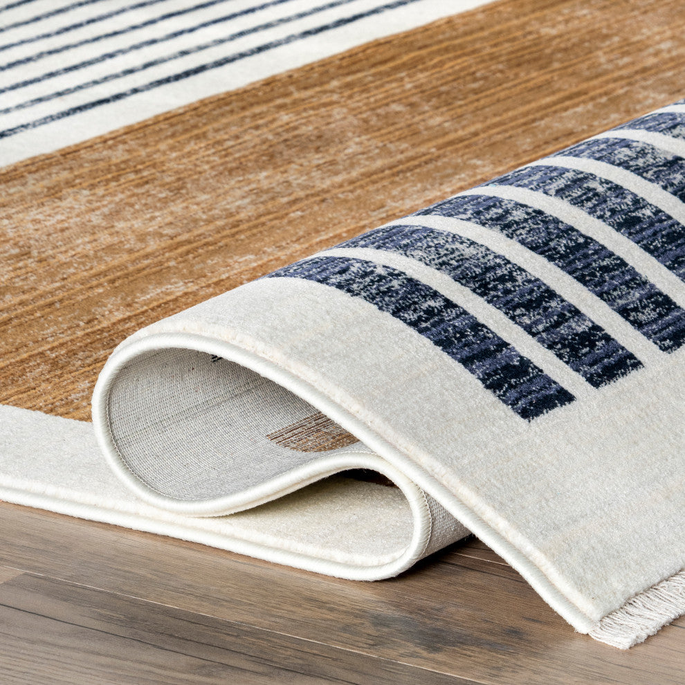 Nuloom Keeva Modern Striped Fringe Rug, Beige 8''10"x13''