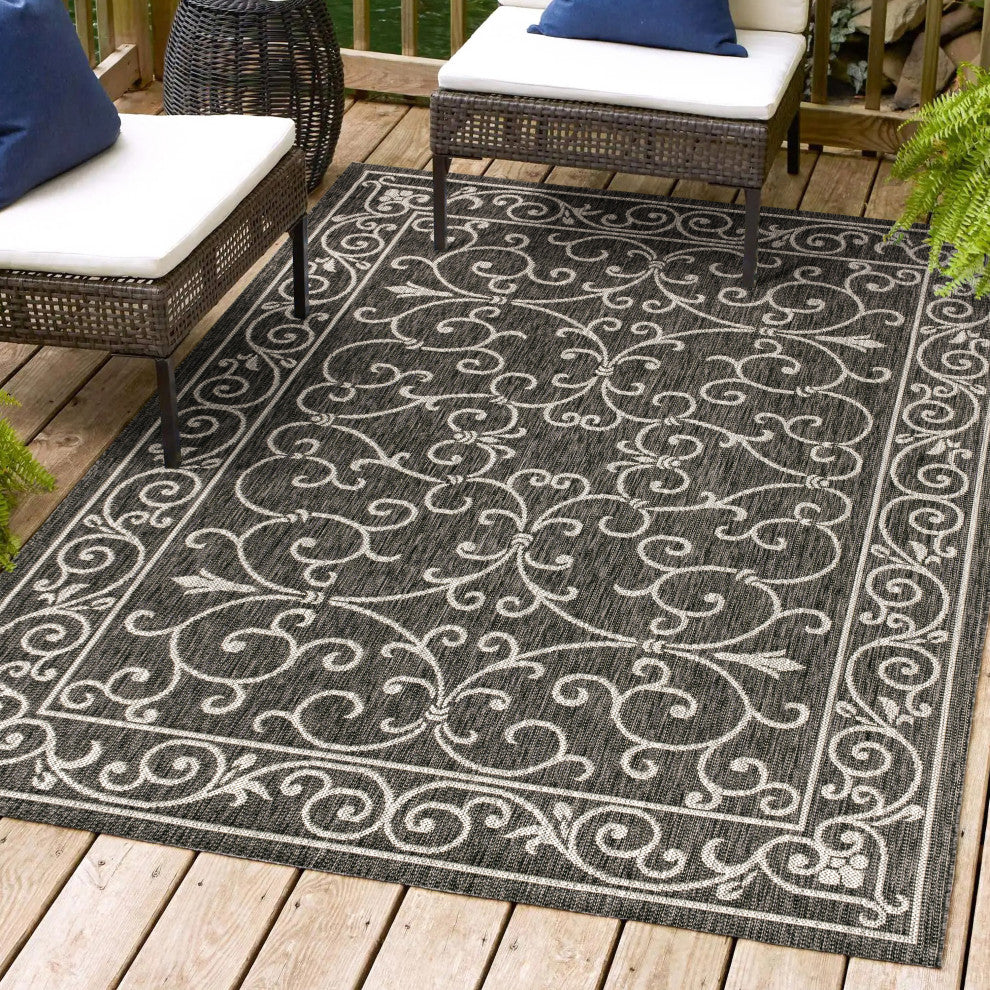 Charleston Vintage Filigree Textured Weave Indoor/Outdoor Area Rug