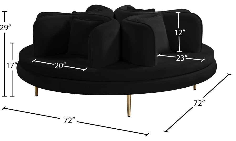 Circlet Velvet Upholstered Roundabout Sofa, Black