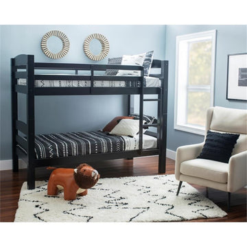 Linon Levi Twin over Twin Wood Bunk Bed in Black