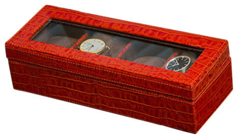 Leather Box for 4 Watches, Burnt Orange