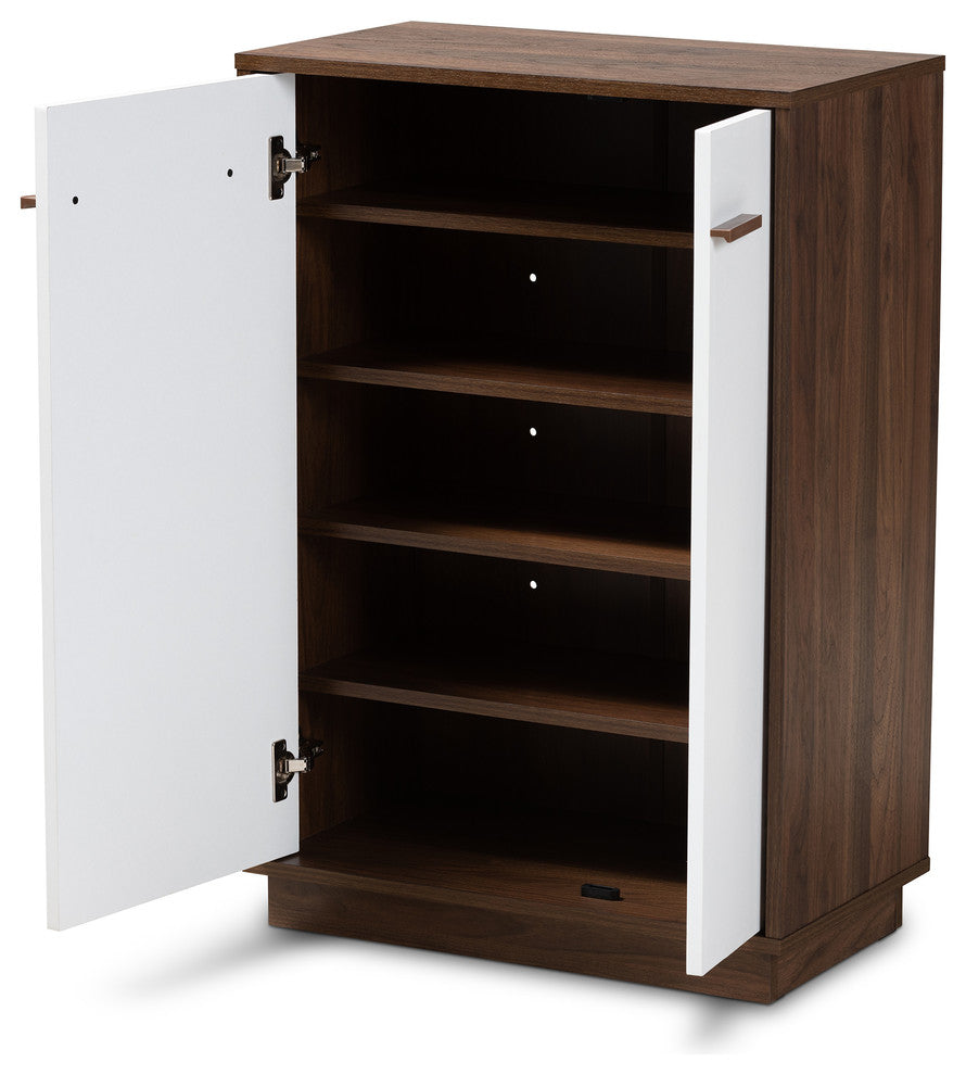 Kaila Two-Tone White and Walnut 5-Shelf Wood Entryway Shoe Cabinet