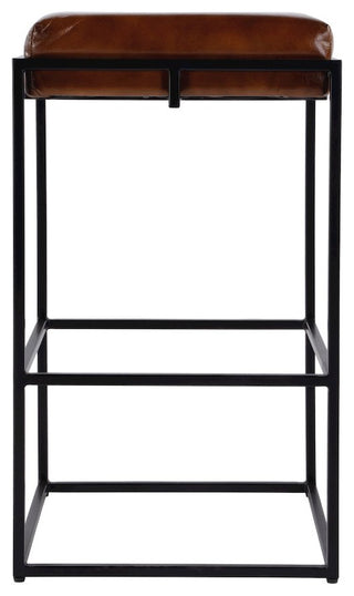 31" Seat Height Leather and Iron Backless Bar Height Stool With Footrest
