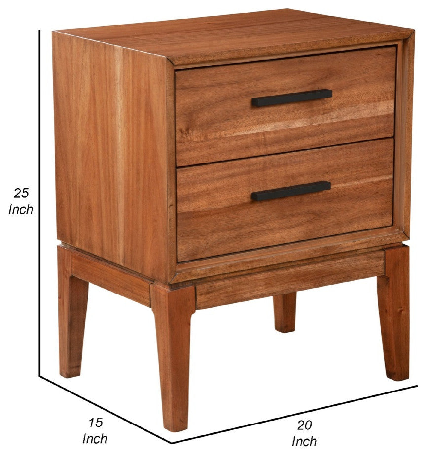 Nightstand with 2 Drawers and Wooden Frame, Brown