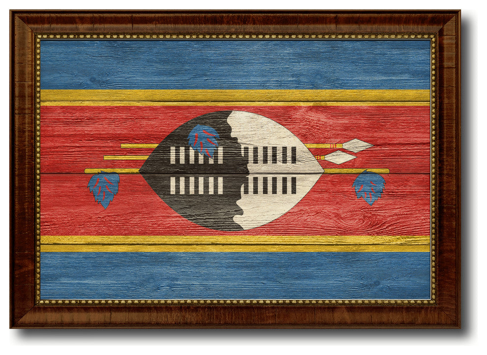 Swaziland Country Textured Flag Print With Brown Gold Frame, 19"X27"