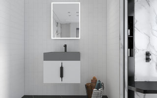 CastelloUSA Amazon 24" Wall Mounted Bathroom Vanity Set, White, Gray Top, Black Handles
