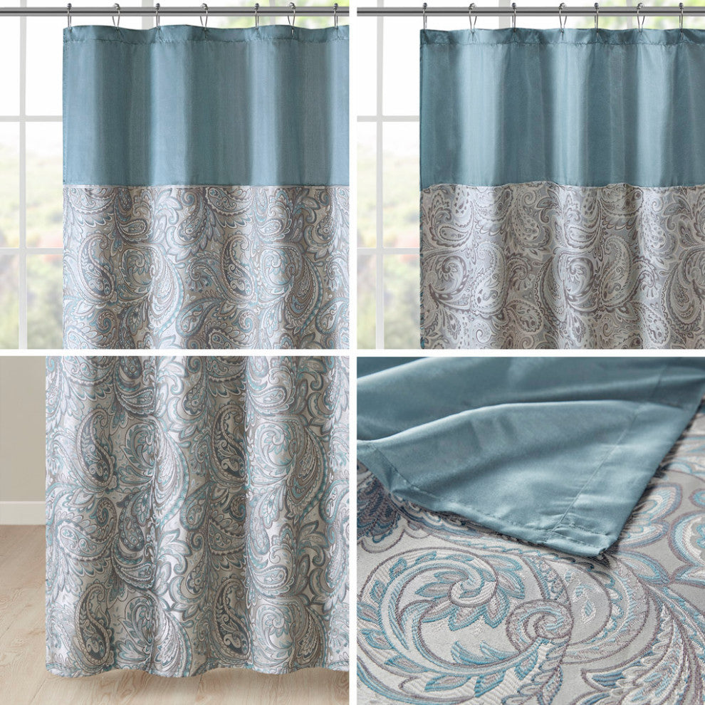 Madison Park Aubrey Jacquard Shower Curtain, Teal 72x72"