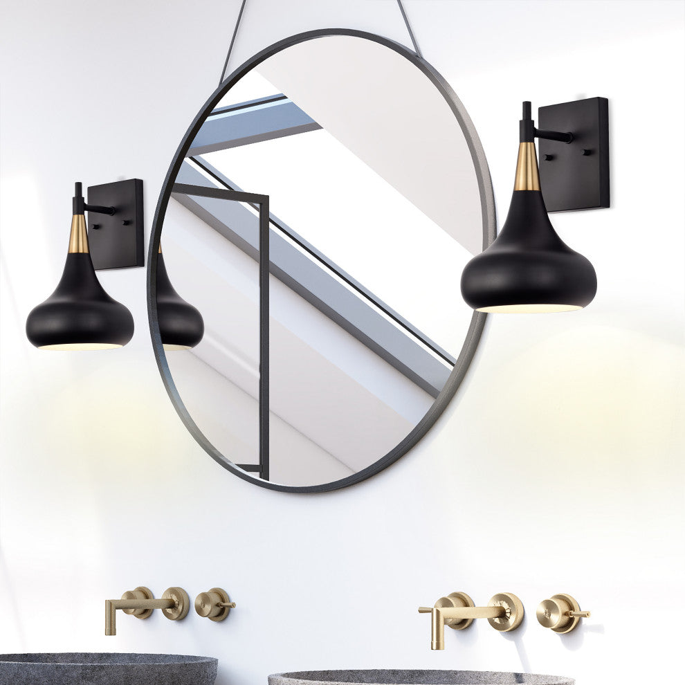 Phoenix 1-Light Wall Sconce, Matte Black With Vintage Brass