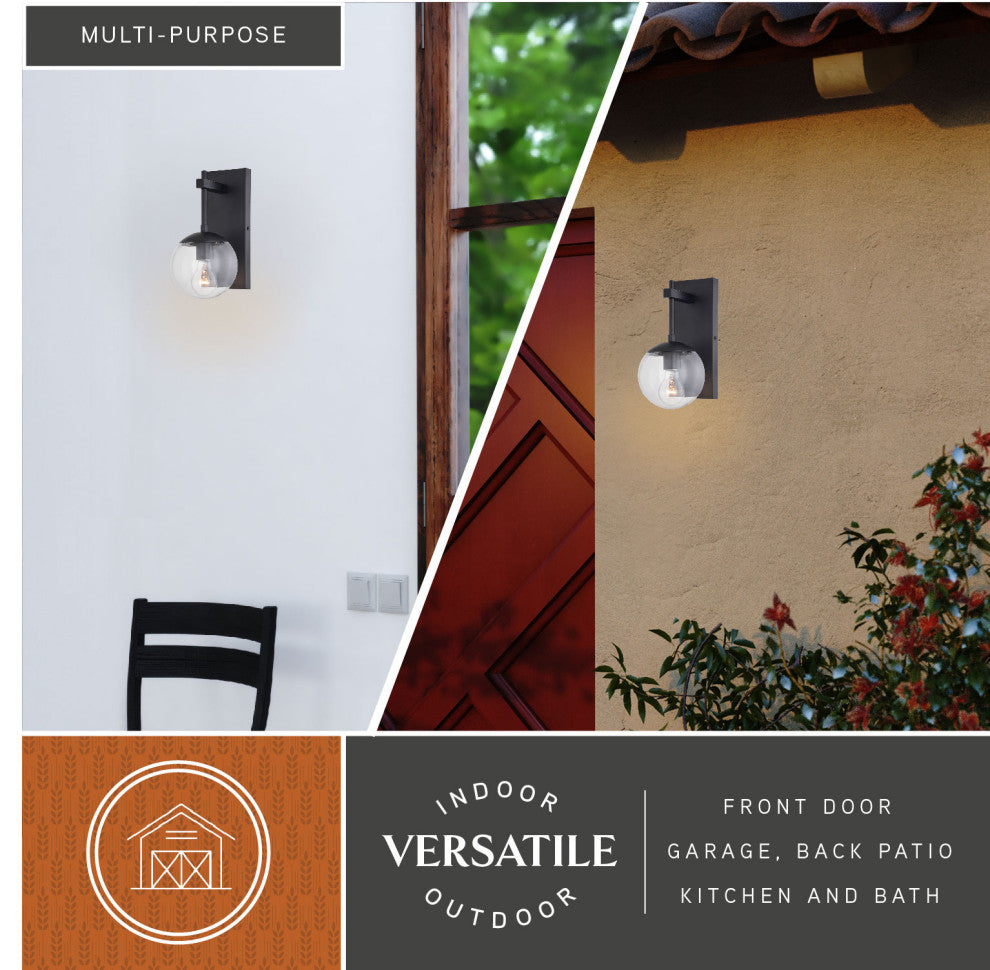 Keeler 1 Light Matte Black Indoor Outdoor Wall Sconce Clear Glass Globe Shade