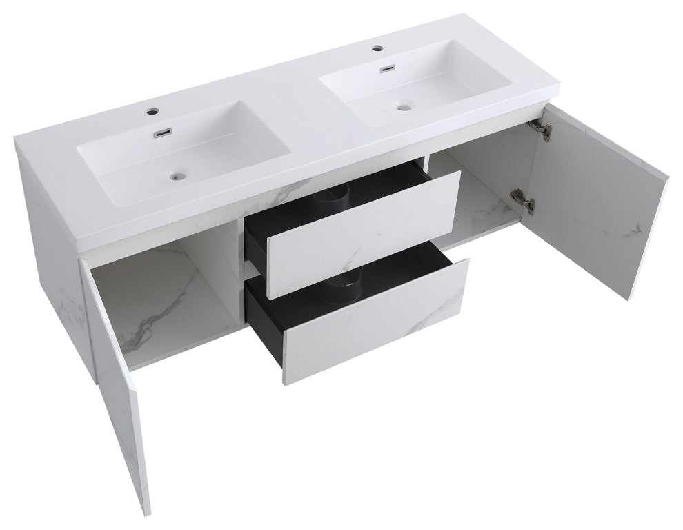 60 inch Wall-Mounted Bathroom Vanity Set with Resin Integrated Sink