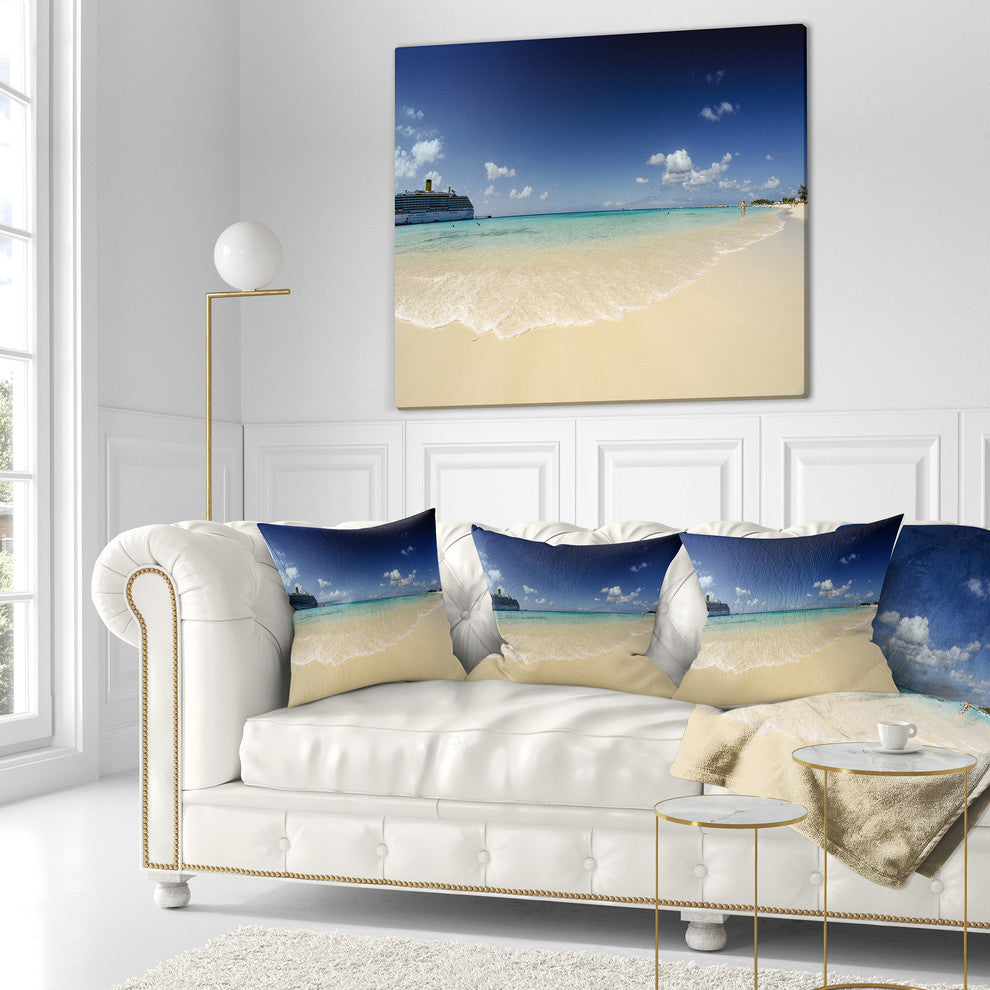 Crystal Waters of Grand Cayman Seashore Photo Throw Pillow, 18"x18"