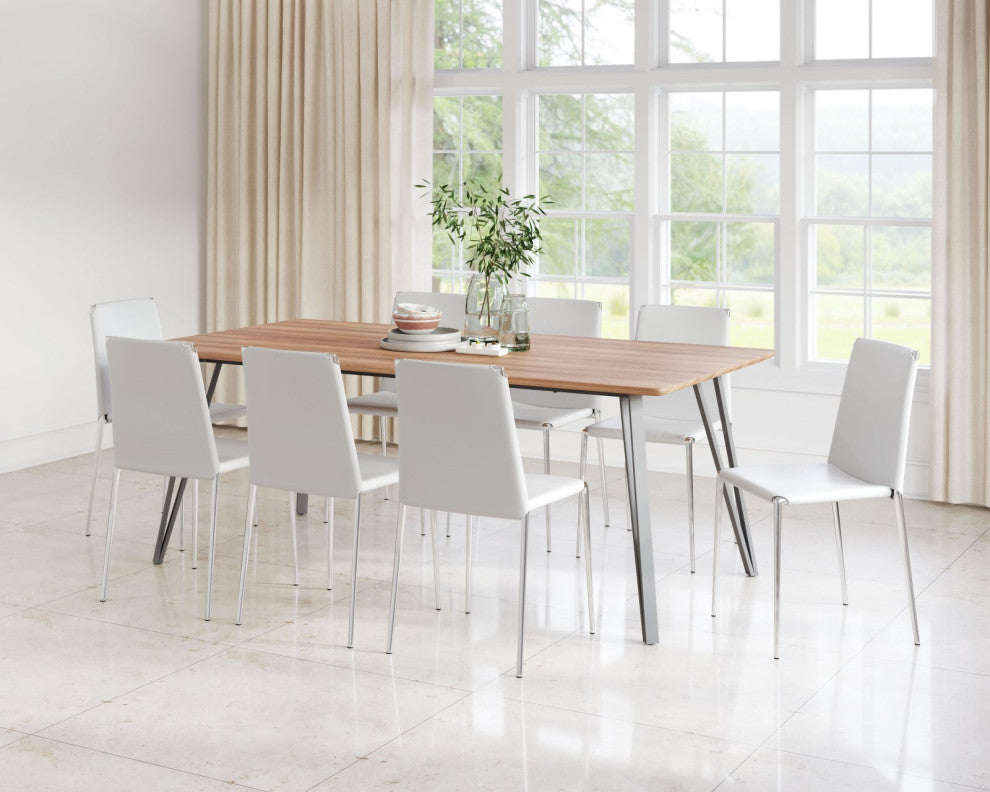 Dining Chair, Set of 4, Steel Metal, Fabric, White, Chrome, Kitchen Cafe Bistro