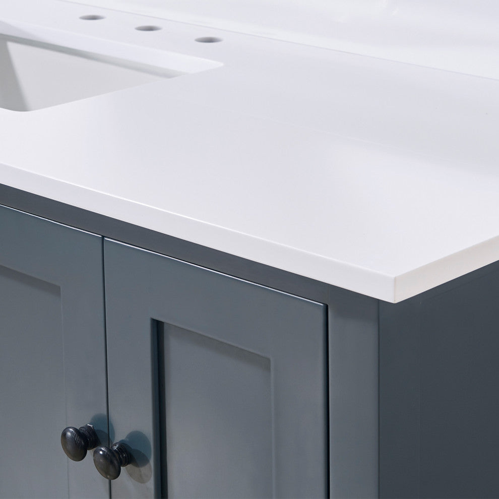 Andalo Engineered Stone Vanity Top, Snow White With White Sink, Single, 61"