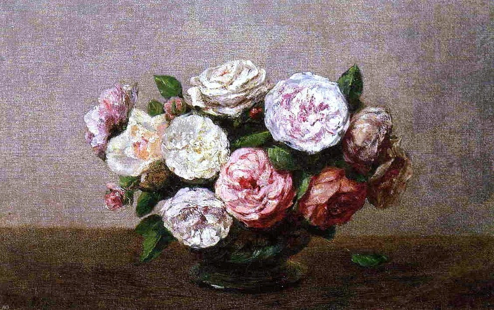 Henri Fantin-Latour Bowl of Roses, 18"x27" Wall Decal Print