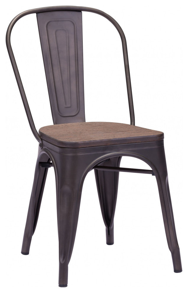 Set of Two Rustic Bistro Black and Brown Dining Chairs