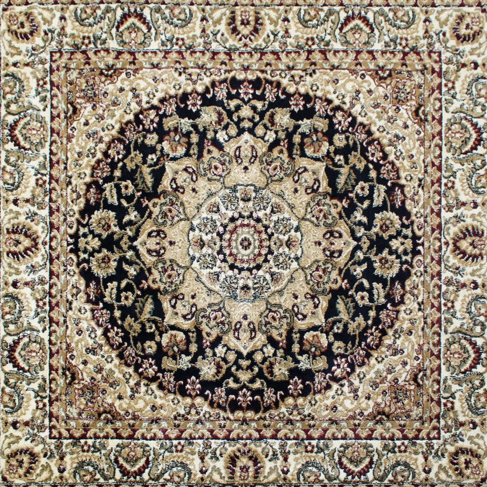 Florence Collection Persian Style Square 7' x 7' Black Area Rug