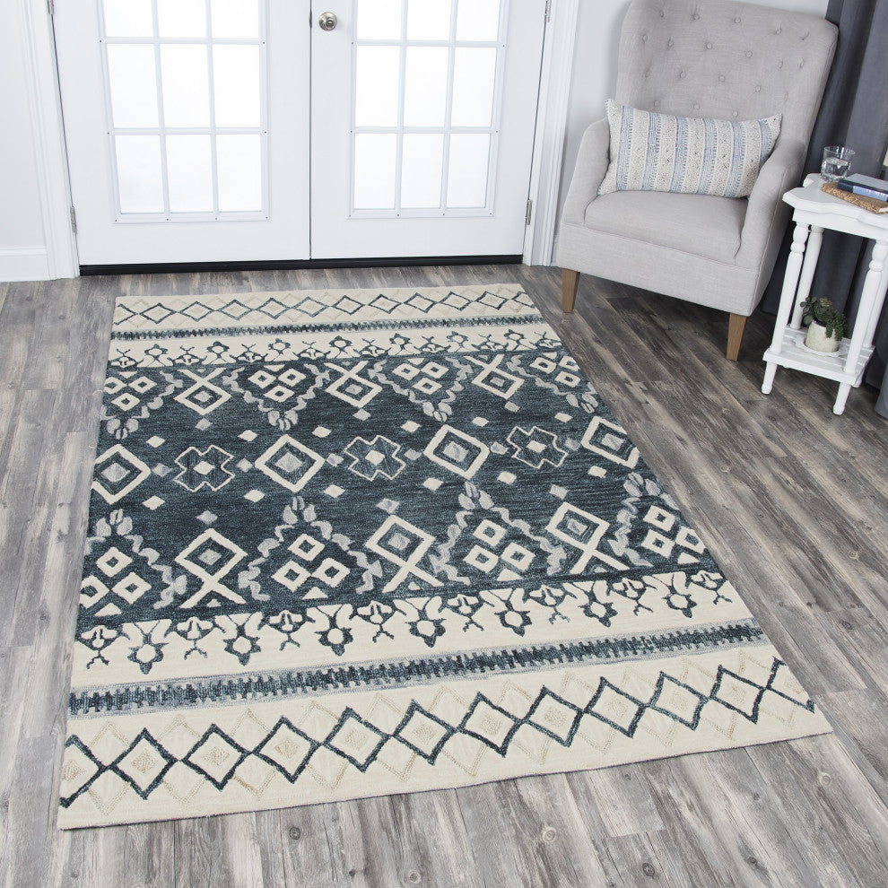 Rizzy Opulent Ou936A Rug, Natural, Gray, Dark Blue, Blue, 2'6"x8' Runner