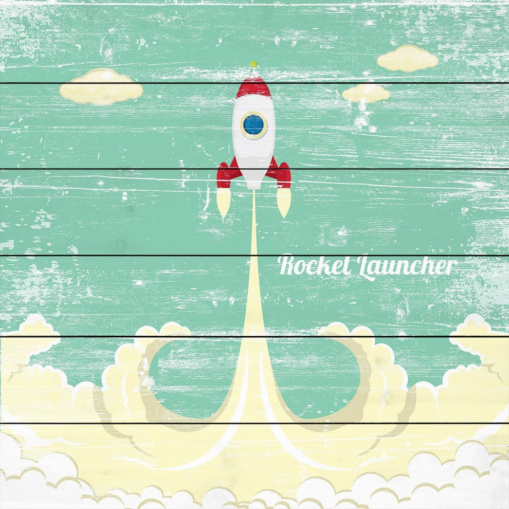 "Rocket Launcher" Painting Print on White Wood, 24x24