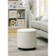Designs4Comfort Round Accent Storage Ottoman in Ivory White Faux Leather Fabric