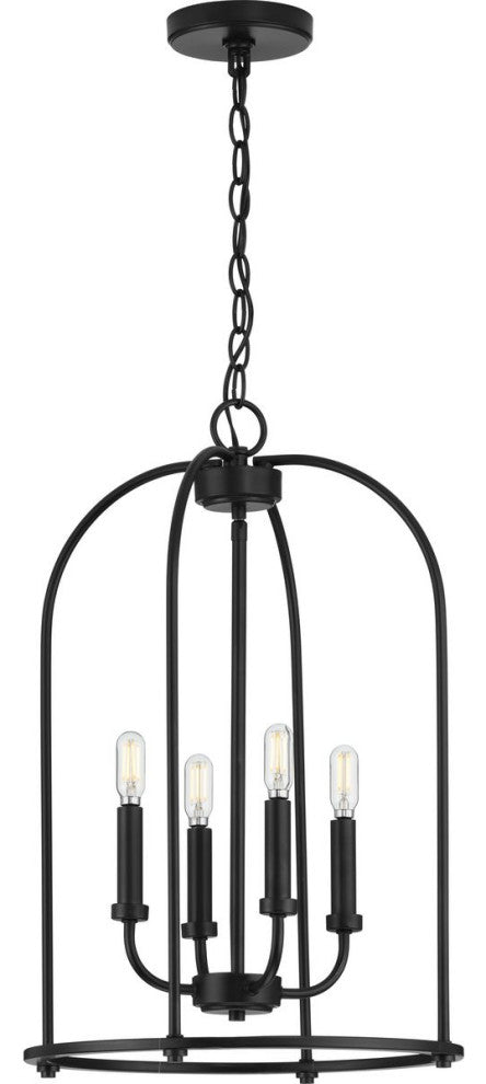 Leyden 4-Light Farmhouse Foyer Pendant Light, Matte Black