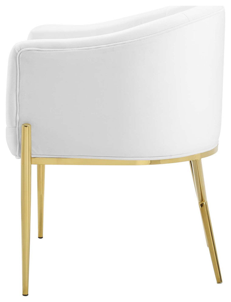 Side Dining Chair, Set of 2, Velvet, Metal, White, Modern, Bistro Restaurant