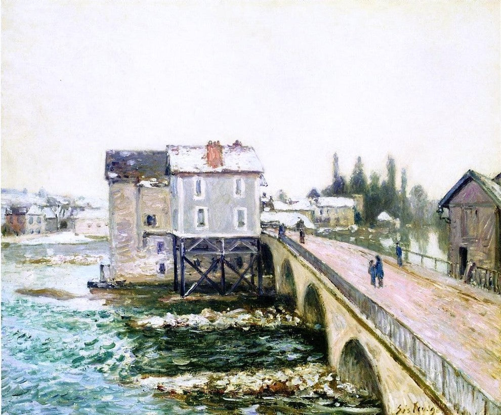 Alfred Sisley The Bridge and Mills of Moret  Winter's Effect Gallery Wrap Canvas