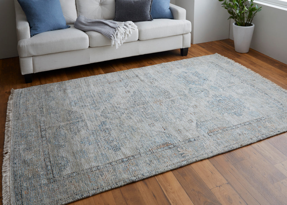 Weave & Wander Ramey Vintage Space Dyed Wool Rug, Tan/Gray, 7'6"x9'6"