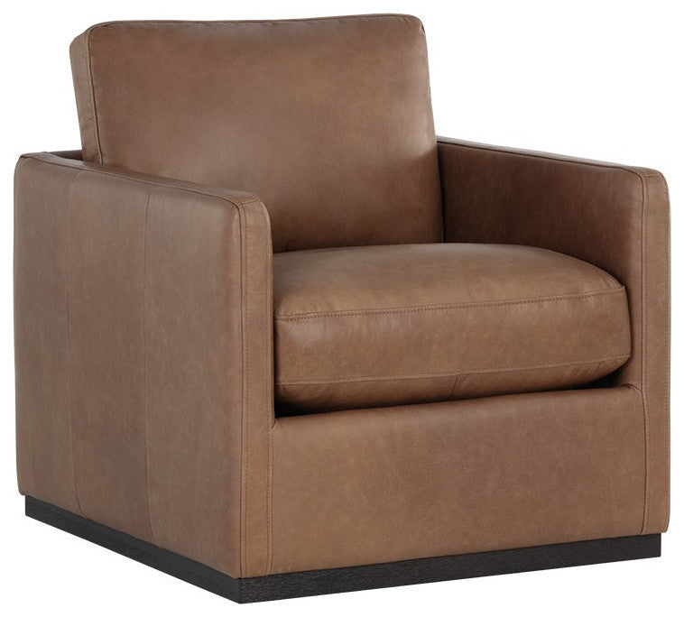 Portman Swivel Lounge Chair, Marseille Camel Leather