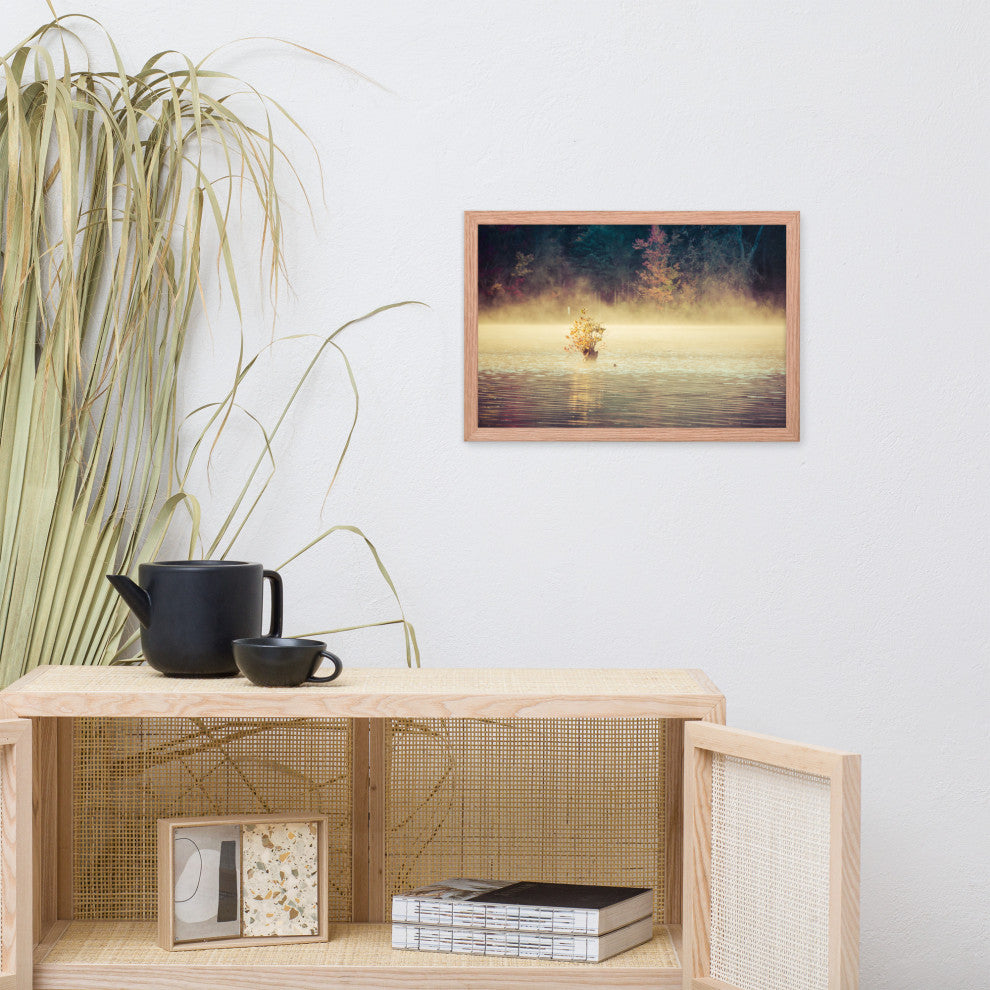 Golden Mist on Waples Pond Framed Photo Paper Wall Art Prints, Red Oak, 12" X 18"