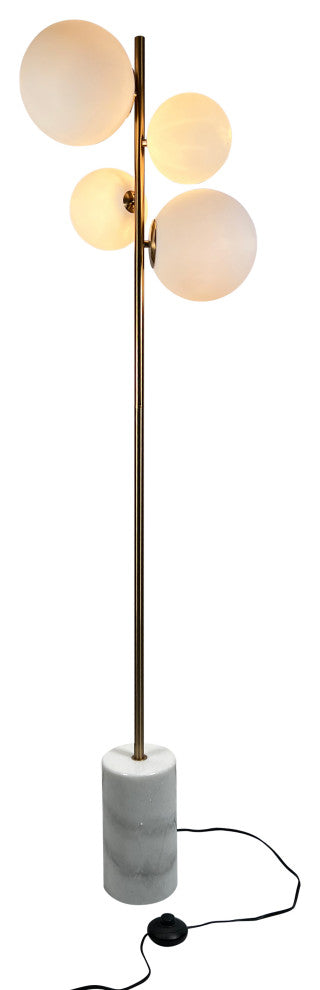 Kinich 4-Light 62 in. Brass Floor Lamp with White Glass Globes